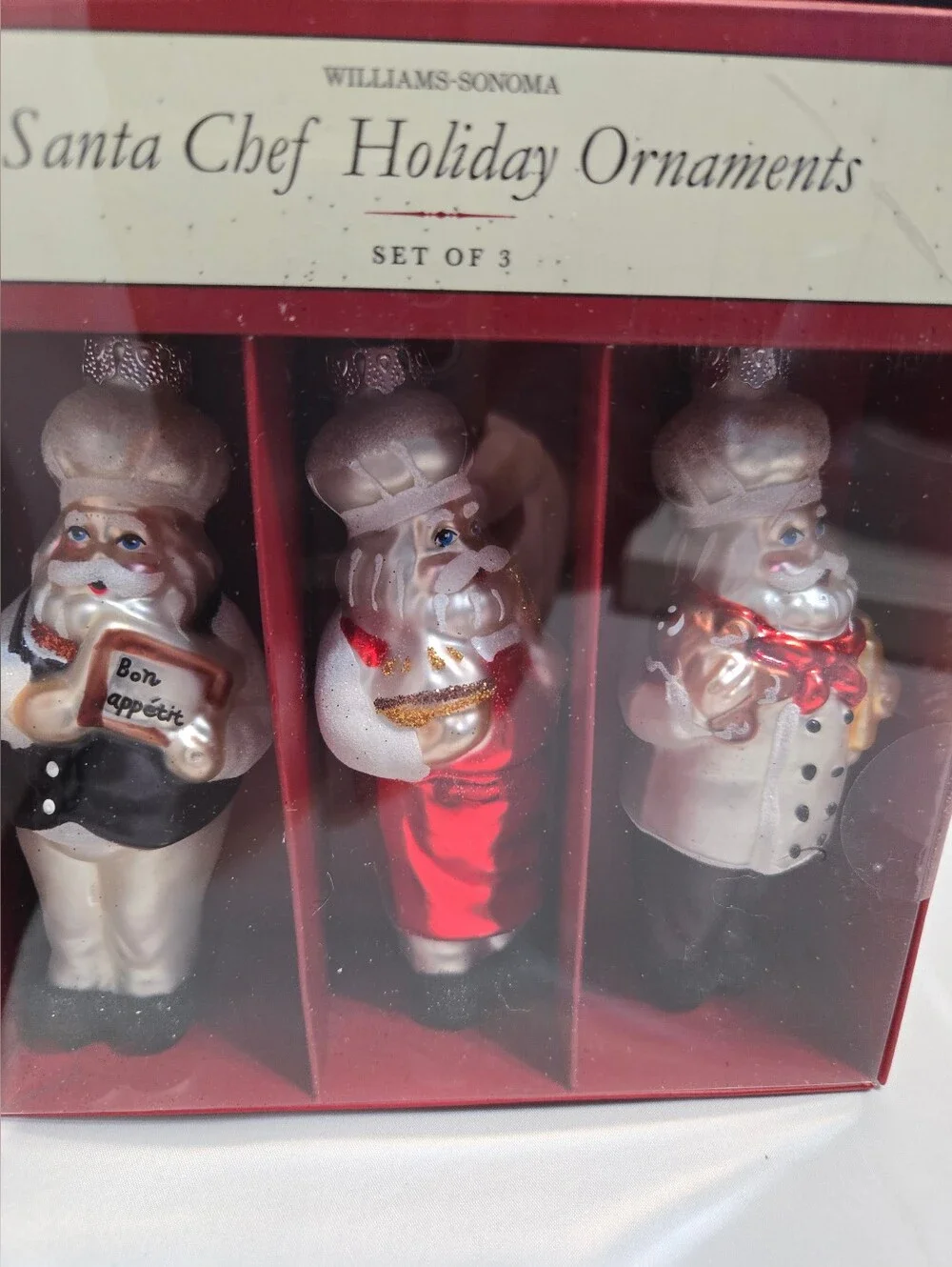 Williams Sonoma Santa Chef Ornaments - Red, White, Black